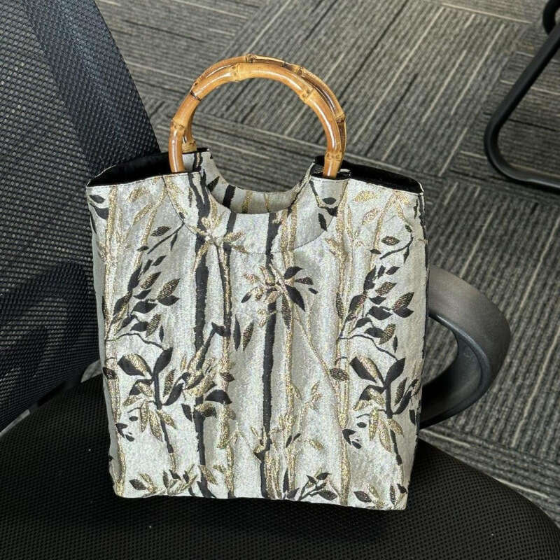 New Chinese Style Ink Painting Versatile Handbag Casual Niche Summer Bamboo Handle Bag for Women