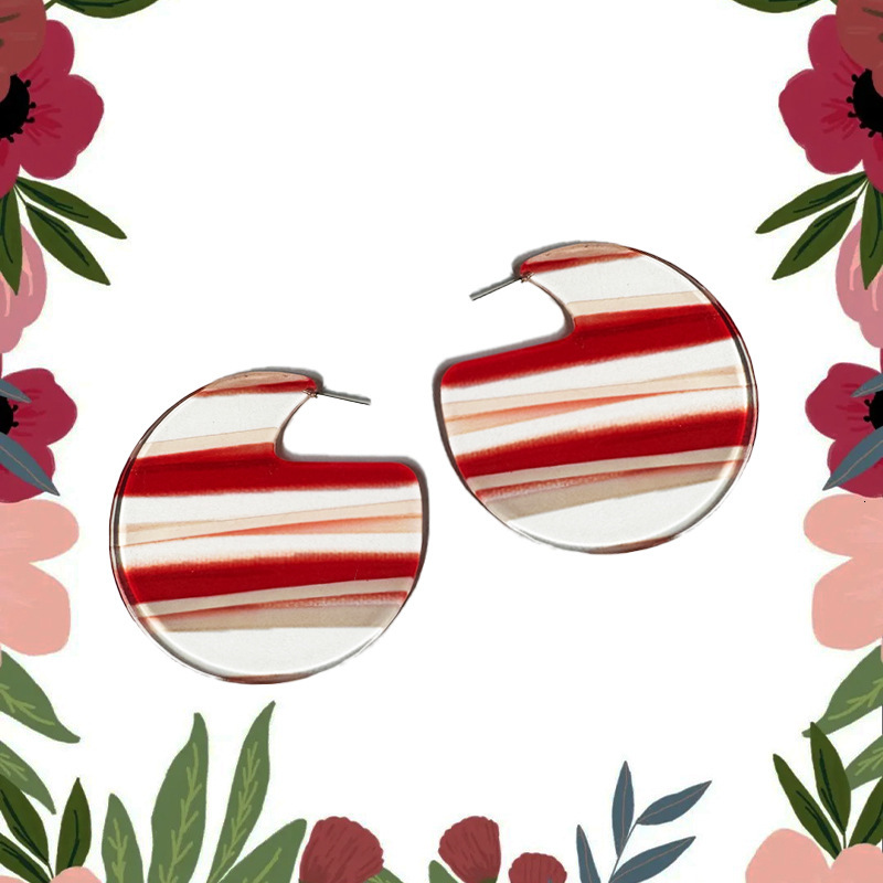 1 Pair Of Red Round Disc Earrings Transparent Acrylic Elegant High-End