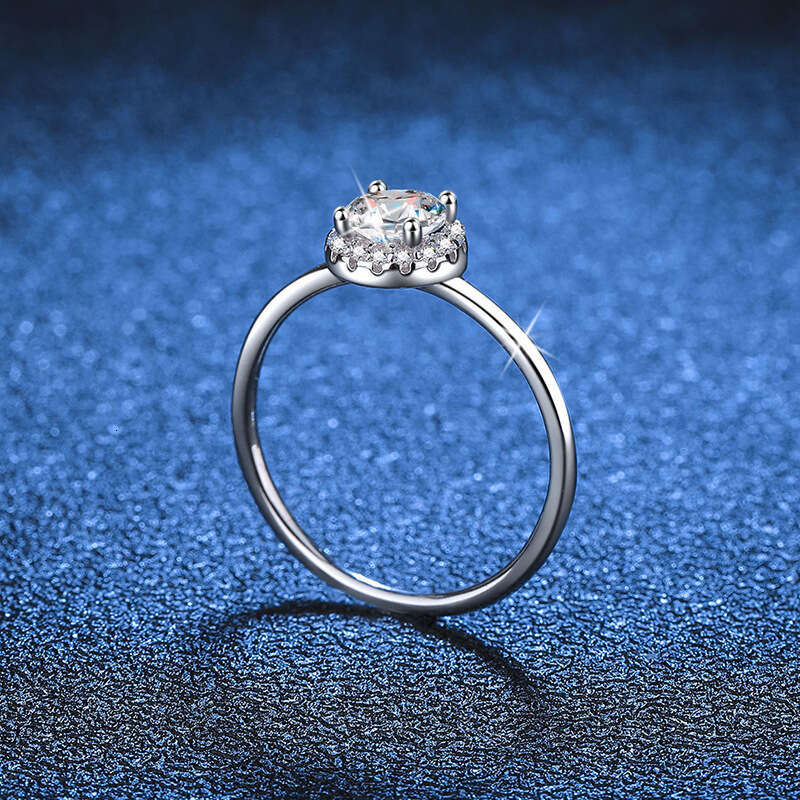 S925 Pure S925ilver Round Bag Engagement MoiS925S925anite Row Diamond Ring 36b