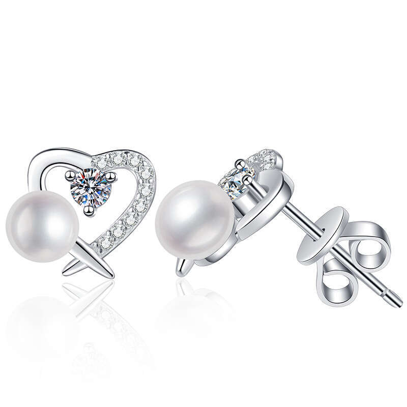 S925 Pure S925ier EarringS925 FreS925hwater Pearl Heart D Color 20% MoiS925S925anite S925tudS925 c83