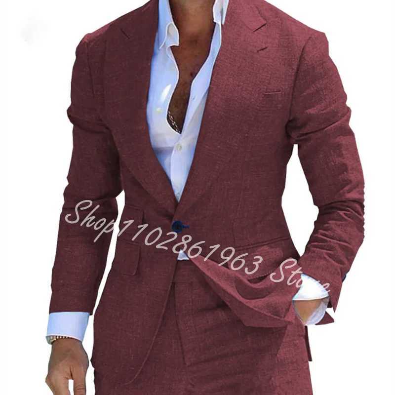 2025 Linen Suits for Men 2 Pieces Casual Slim Fit Summer Blazer Pants Set Formal Prom Wedding Business Men Tuxedos Costume Homme X250704
