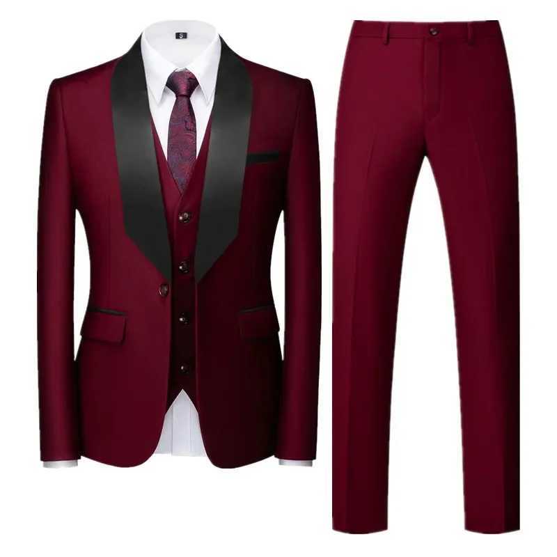 (Blazer + Pant + Vest ) Men Pure Colour Formal Wedding Suits Black / Blue Fashion Simple Male Business Social Tuxedo Dress Set X250704