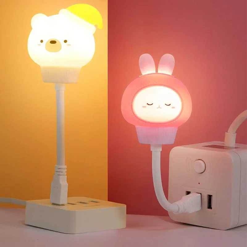 USB Night Light LED Cute Cartoon Night Lamp Bear Chick Kitten Remote Control for Baby Kid Bedroom Decoration Bedside LampXJ250703