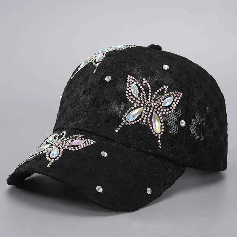 Wens Washed Denim Baseball Cap Diamond Studded Duckbill Hat Summer Sun Protection Adjustable Strap Outdoor Travel X250704