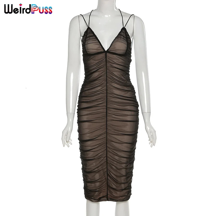 Weird Puss Summer Women Sundress Deep VNeck Double Layer Backless Party Dress Beach Style Prom Trend Elegant Vacation Outfits 250704