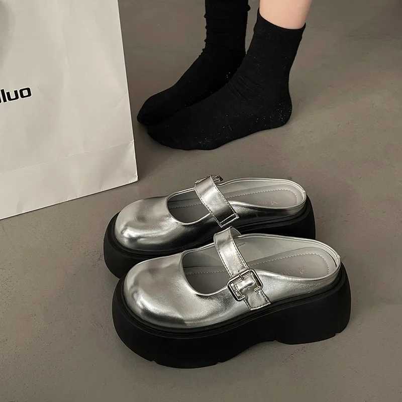 Platform Mules Shoes Women Slingback Slippers Shoe Spring Autumn New Casual Walking Chunky High Heels Buckle Ladies Half Slipper W250704