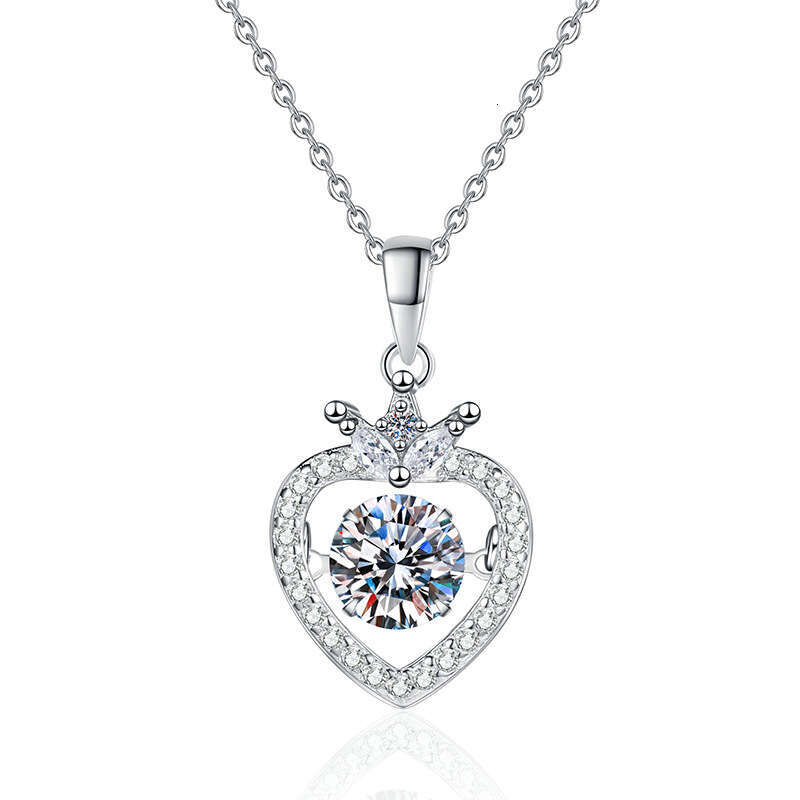S925 Pure S925ier Pendant High-end Crown Heart Dynamic 1 caratS925 MoiS925S925anite Necklace 610