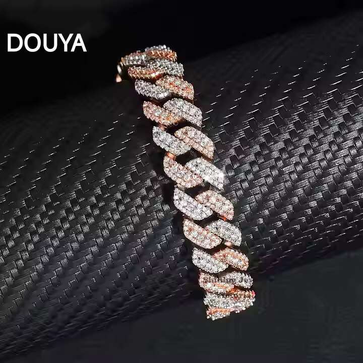 Two Tone Rose Gold Plated Iced Out 13mm 925 Sterling Silver Hip Hop Jewelry Vvs Moissanite Cuban Link Chain Fashion Necklace