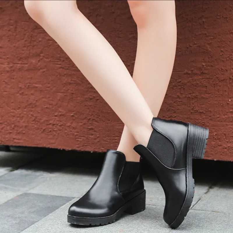 Ankle Boots for Women Leather Booties Woman Autumn Winter Short Boots Ladies Fashion Round Toe Mid Heel Boots Wholesale 2024 Z250704