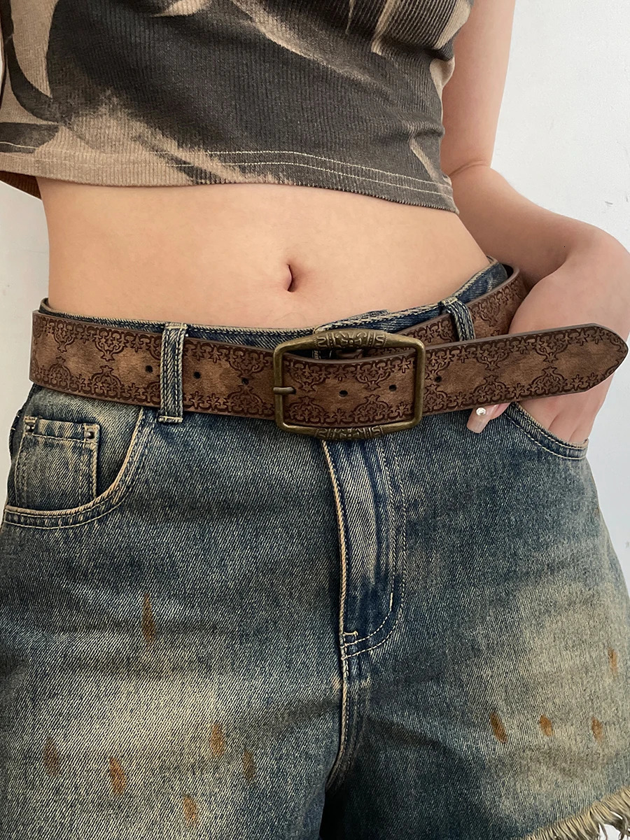 N Retro Y2K Belt WOMENS National Wind Belt with Jeans Belt Senior Sense of Brown 250701
