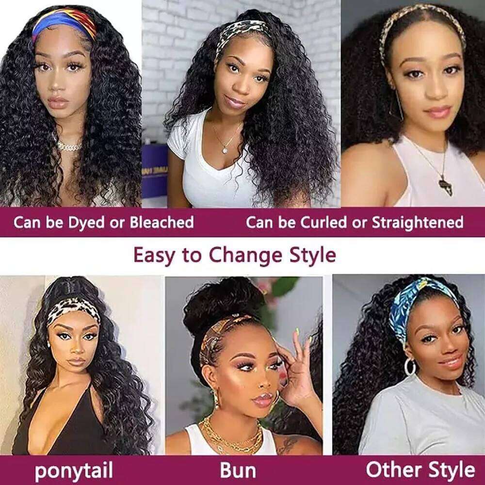 Kinky Glueless Wear and Go Headband Deep Curly Human Hair Wig for Black Women