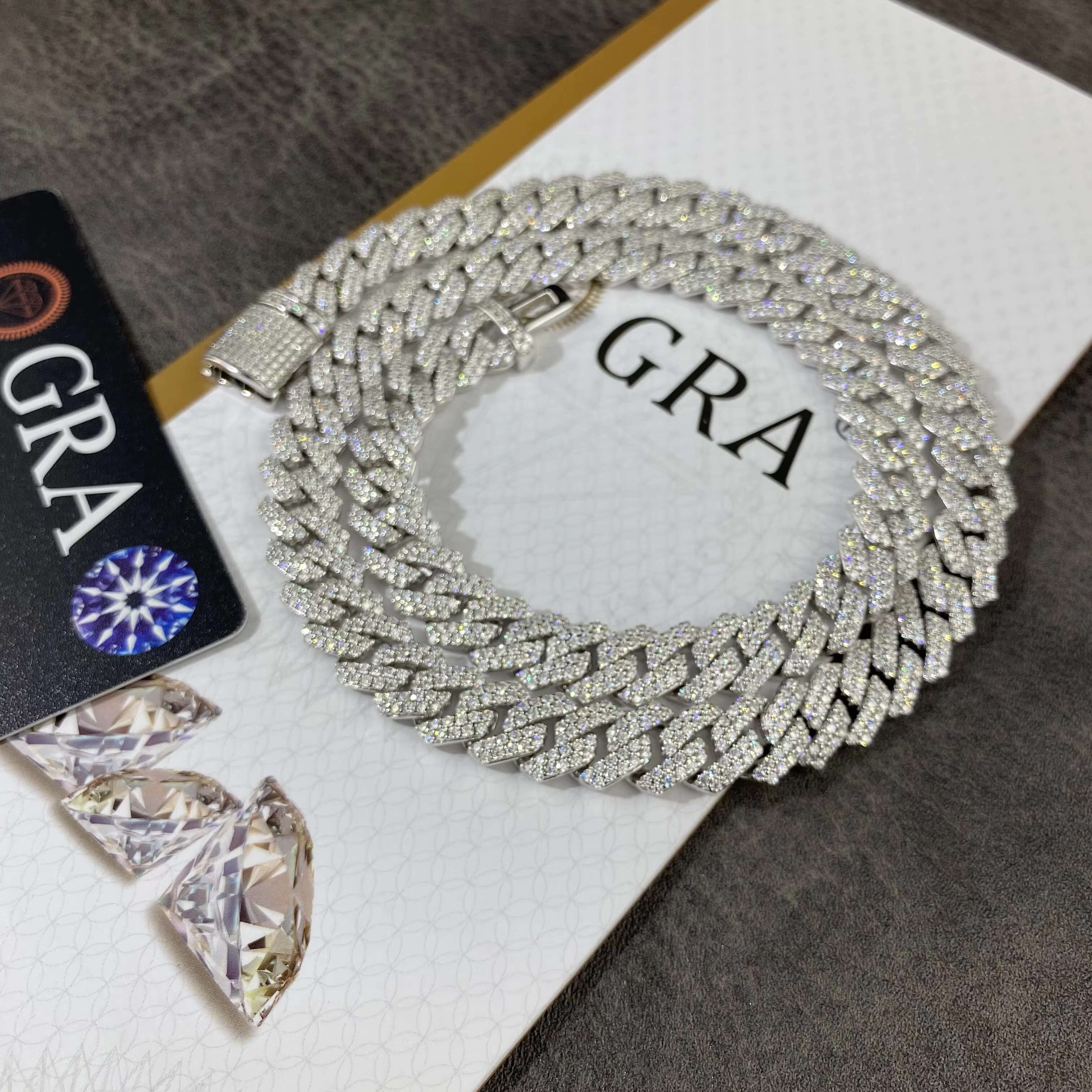 Fashion Design 6mm 8mm 10mm 12mm VVS D Color Moissanite Diamond S925 Silver Prong Cuban Chain Necklace Wholesale Price