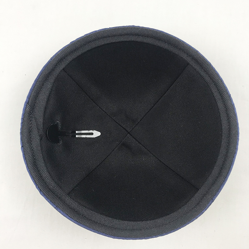 Jewish Kippa Thick Satin Kippot Navy Blue Color Yarmulke Kippah Skullcap 15cm Free Clip