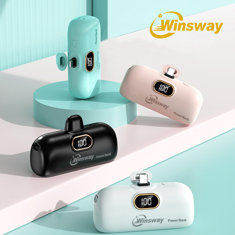 Winsway 5000mAh Mini Portable Power Bank Capsule Mobile Power Supply Emergency External Battery Fast Charger For iPhone 15/16