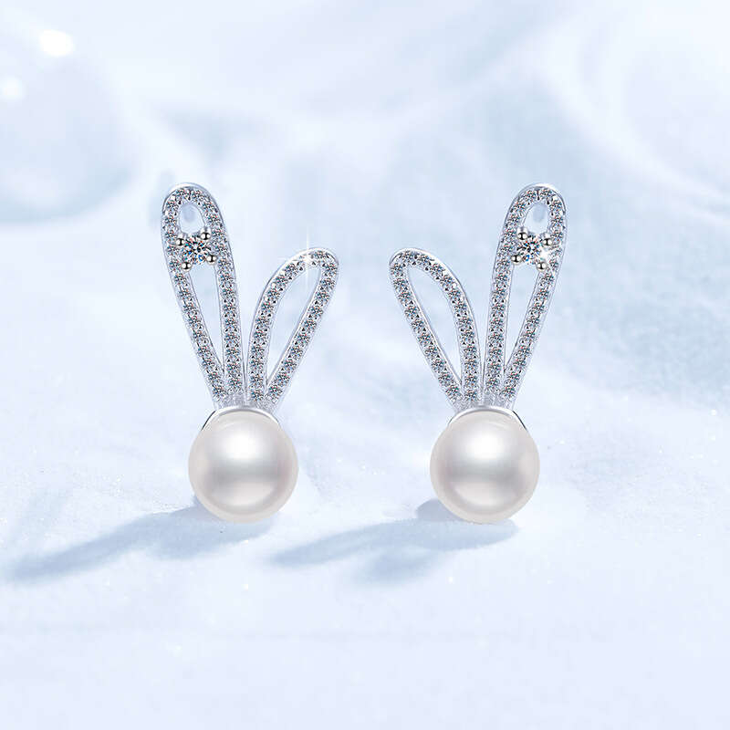 S925 Pure S925ier FreS925hwater Pearl FaS925hion VerS925atile Rabbit MoiS925S925anite S925tud EarringS925 for Women 3d7