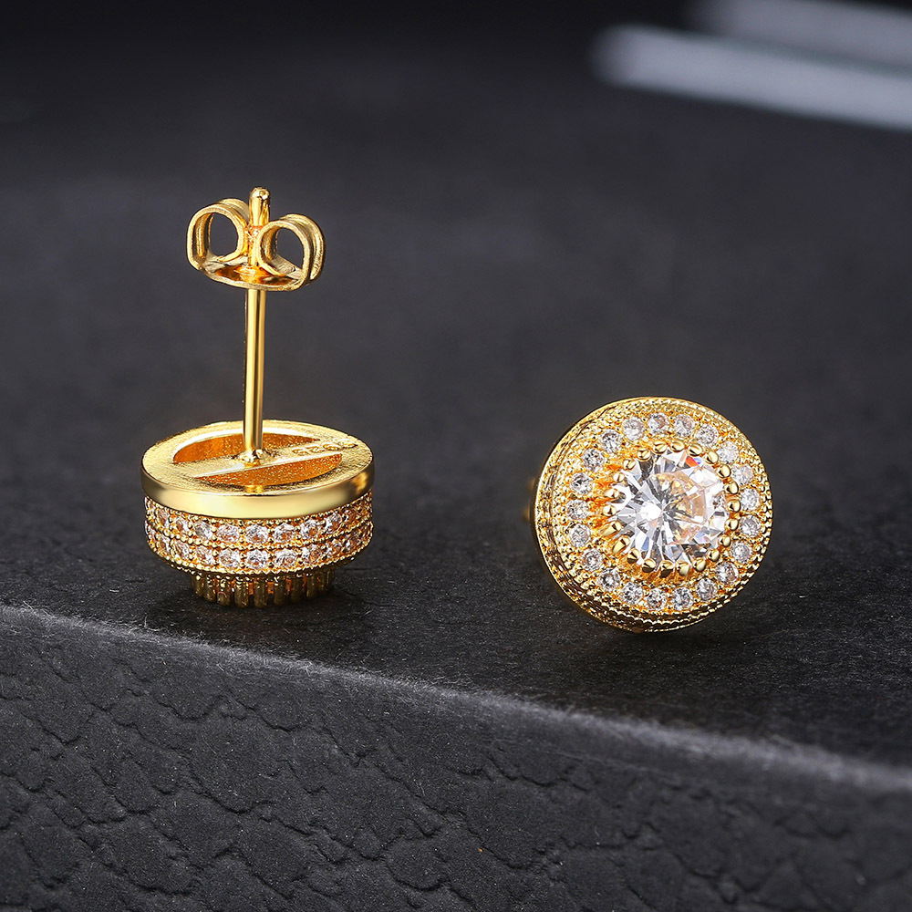 Sparkling Men's Cubic Zirconia Round Stud Earrings Brand Luxury Designer Crystal Stud Earrings for Men Women Eleangt Diamond Ear Stud Jewelry Gif