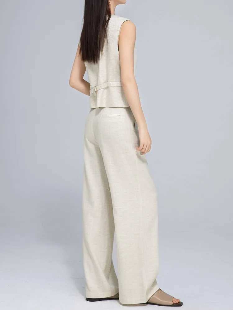 Summer Office Women Single Breasted Slveless Vest High Waist Wide Leg Pants Two Piece Set Casual Harajuku Matching Set Outfit X250704