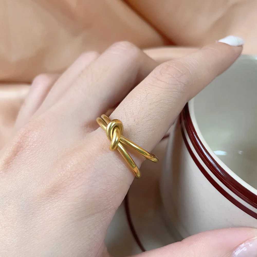 High End PVD Gold Color Knot Ring Stainless Steel Opening Ring for Women Y250704