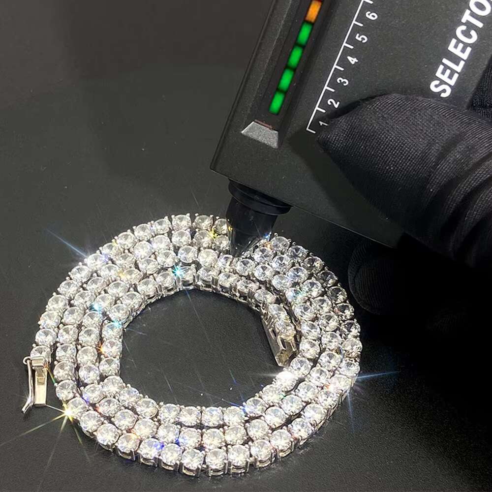 Hip Hop Classic Jewelry Rose Gold Plated Vvs Iced Out VVS Moissanite Diamond 925 Sterling Silver Tennis Chain Necklace