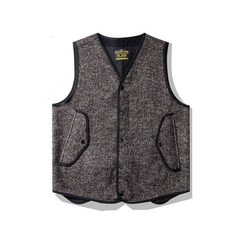 OKONKWO AMEKI British Coarse Flower Wool Vest Outdoor Travel Climbing Trekking Camp Tooling Thick V-Neck Warm Plush Waistcoat 250701