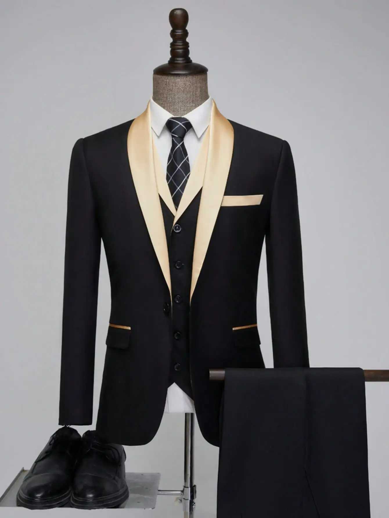 3-Piece Mens Tuxedo Suit Slim Suit Set Blazer Vest and Pants for Prom Wedding X250704