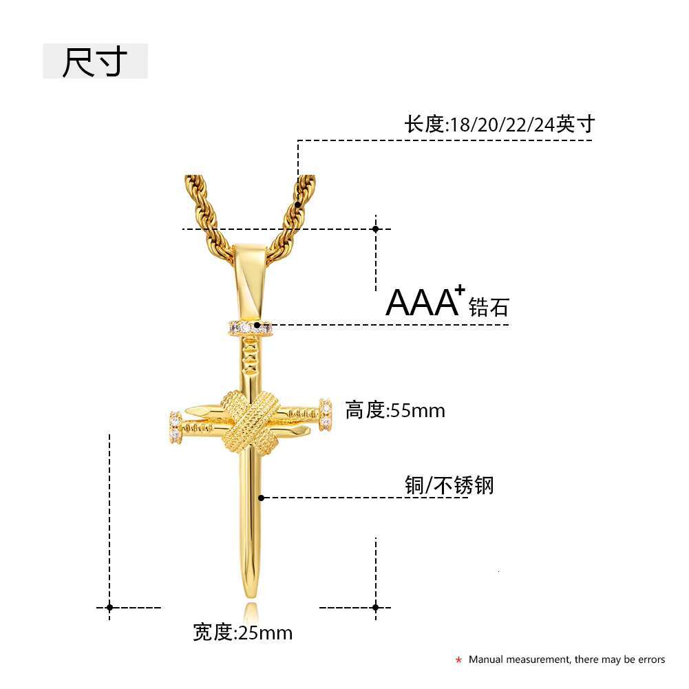 Hot Sale High Quality Fashion Iced Out Moissanite/Zircon Nail Cross Pendant for Necklaces