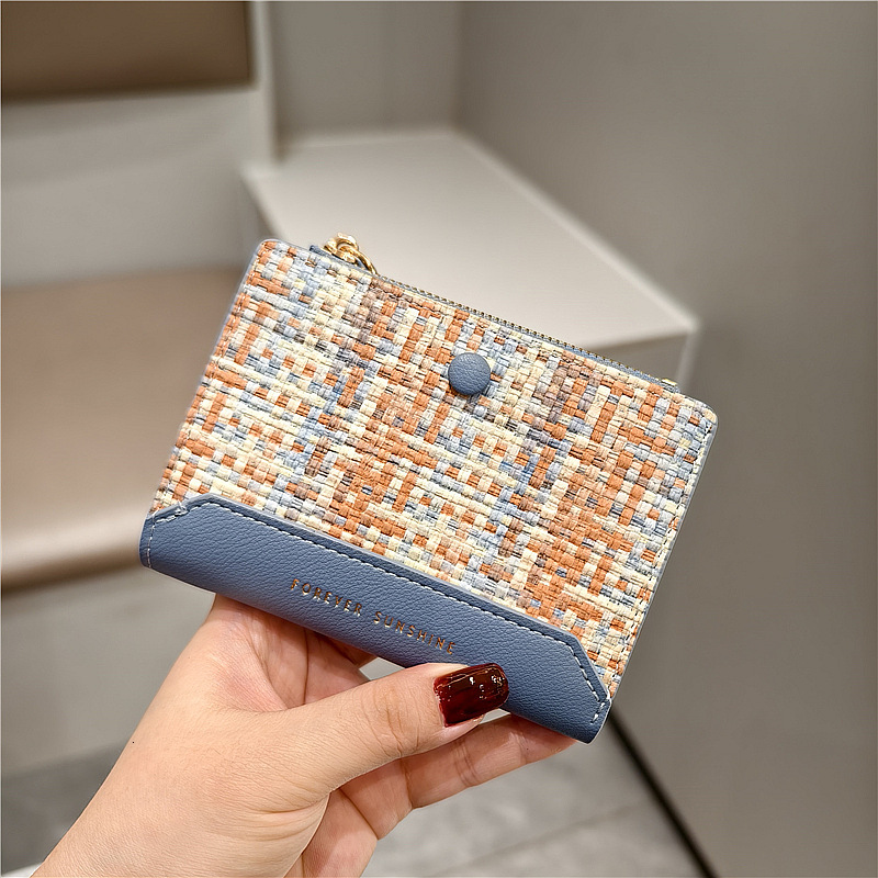Free Shipping Designer Bag Hot Sale New Woven Women's Wallet Fashion Simple High-end Short PU Card Holder Coin Purse