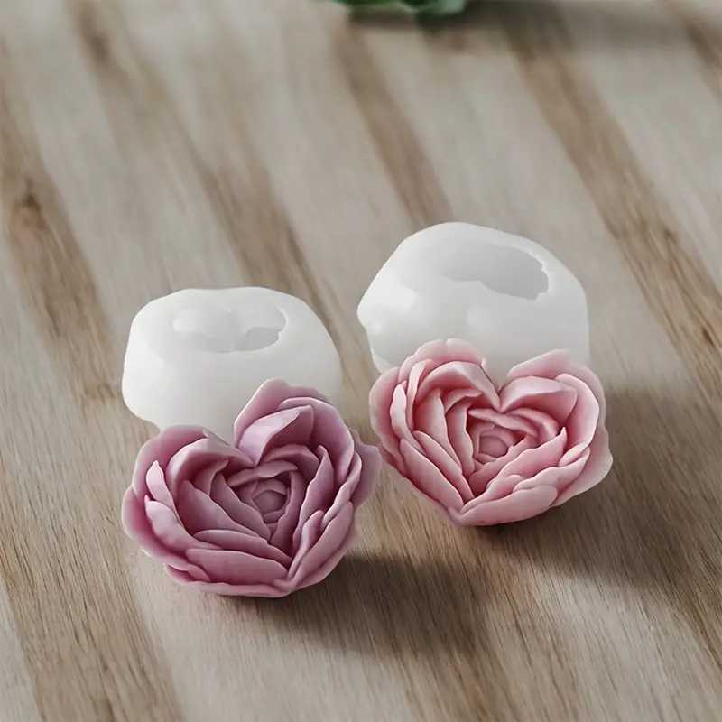 Rose Candle Molds Heart Shape 3D Rose Flower Molds Silicone Valentines Day Silicone Molds for Making Candle Resin Soap Aromathe W250704