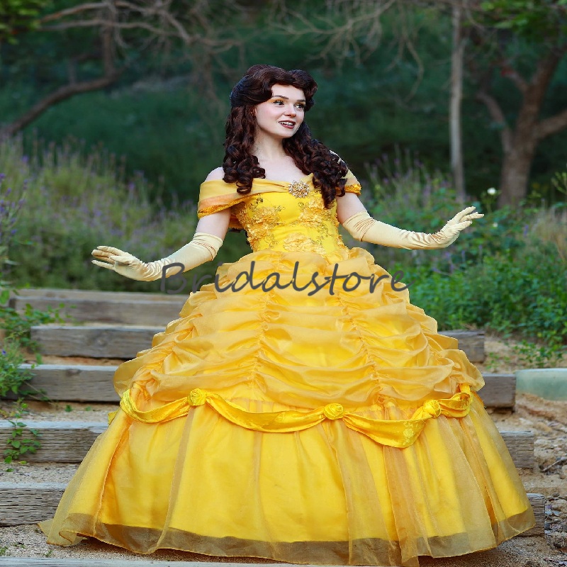 Vintage Gold Cinderalle Prom Dress Cosplay Pleated Ball Gown Costume Evening Dress With Florals Medieval Formal Party Birthday Sweet 16 Dress Vestidos