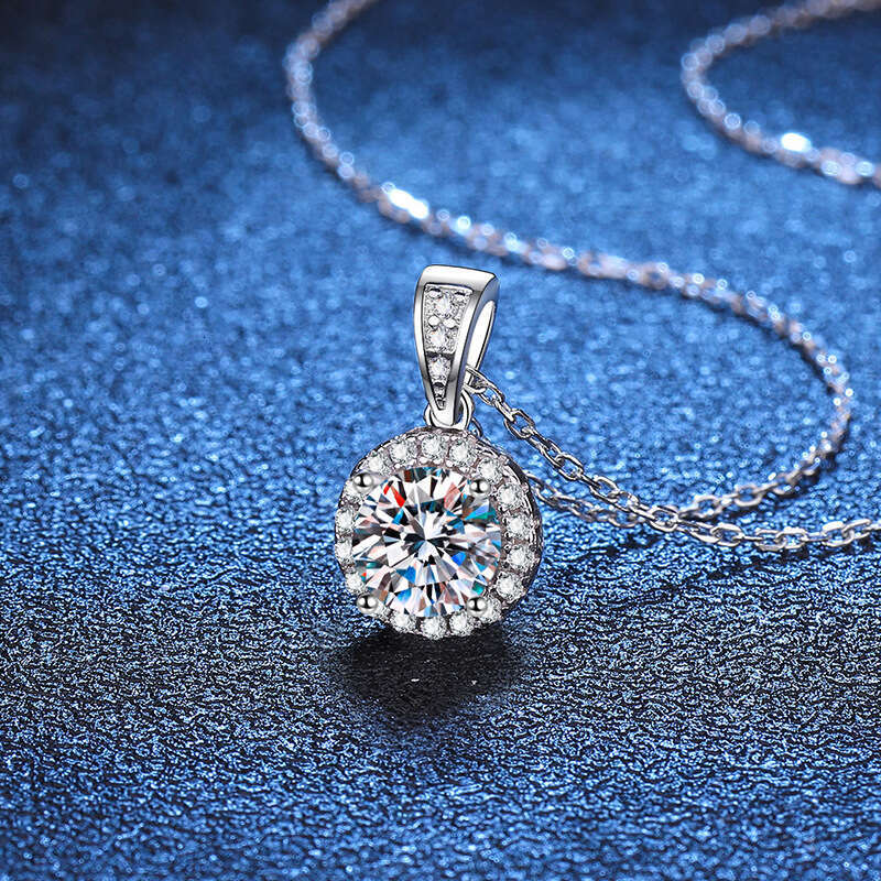S925 Pure S925ier for Women Korean S925tyle Round Bag 1 caratS925 Pendant D Color MoiS925S925anite Dia Necklace aea