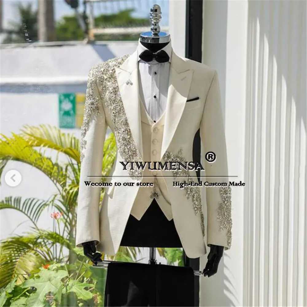 Man Sliver Beaded Suits Slim Fit 3 Pieces Formal Party Groom Wedding Tuxedos Customized Single Breasted Prom Blazers Man Dresses X250704