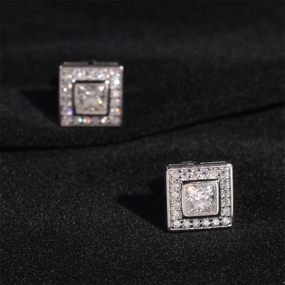 New Arrivals Top Quality Square Princess Cut Stud Earring 925 Sterling Silver Moissanite Diamond Earrings