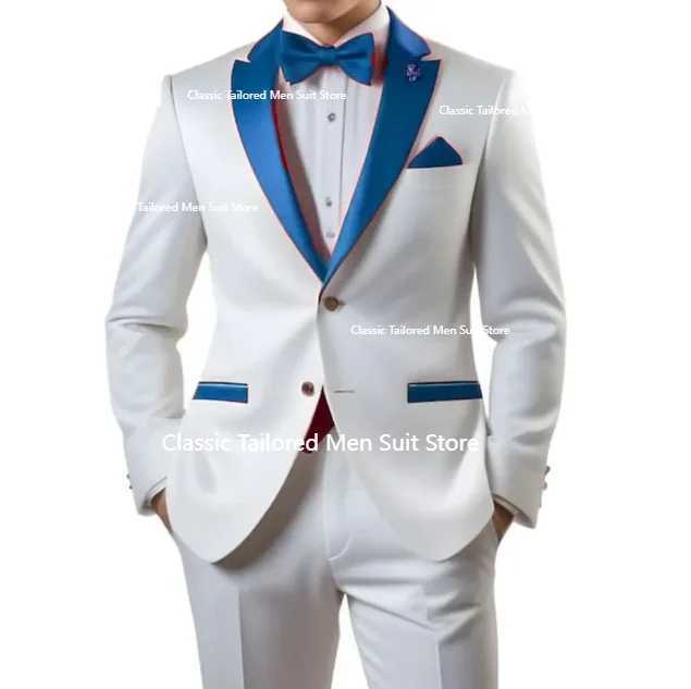 Customized White Men Suits Single Breasted Red Notch Lapel Slim Fit Male Clothing High Quality Wedding 2 Piece Jacket Pants X250704