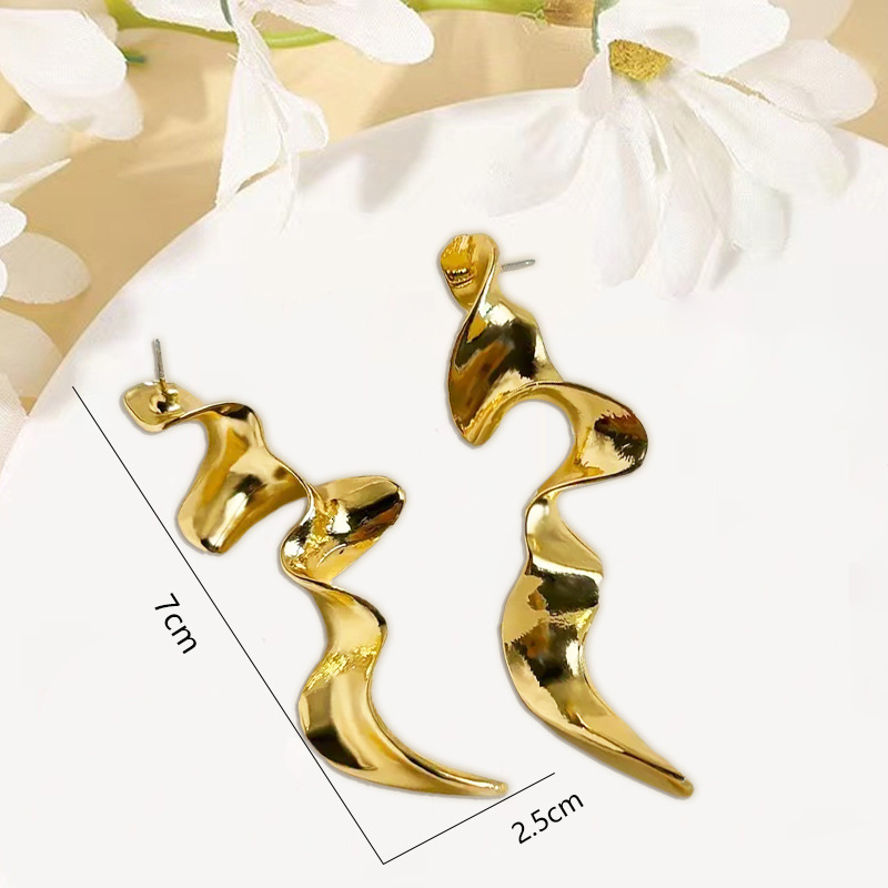 Jewelry Minimalist Geometric Twisted Design Earrings Spiral Liquid Metal Feel