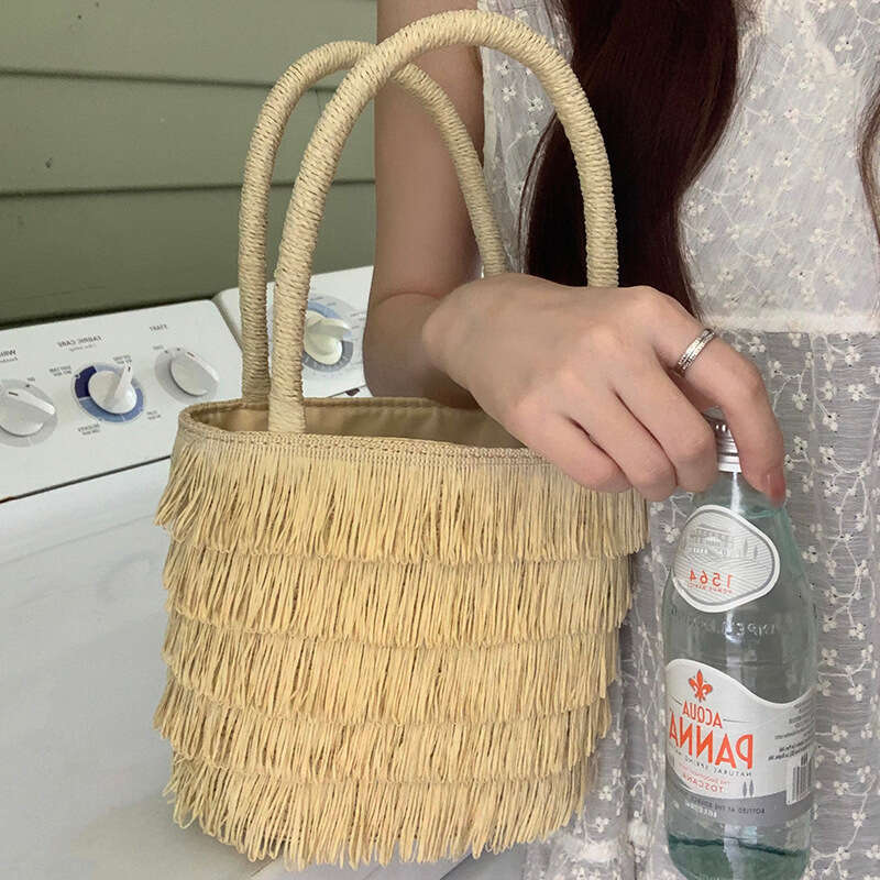 Pastoral Style Handmade Straw Handbag for Women Summer 2025 New French Beach Tassel Woven Bag