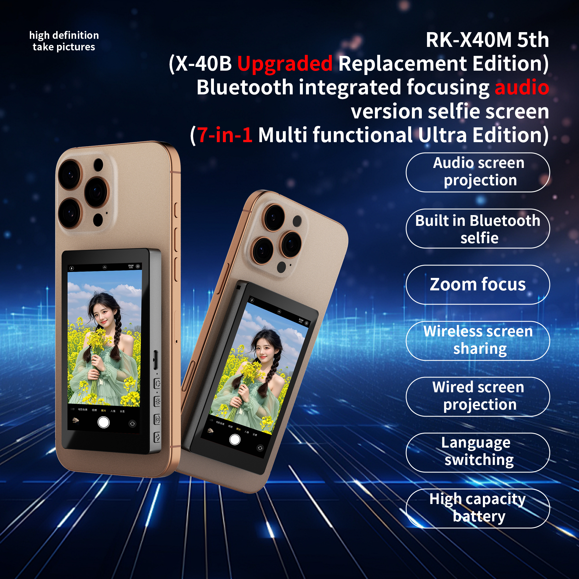 Display Selfie Magnetico Smart Magnetic RK-X40M: Control Remoto, Suono, Zoom, C…