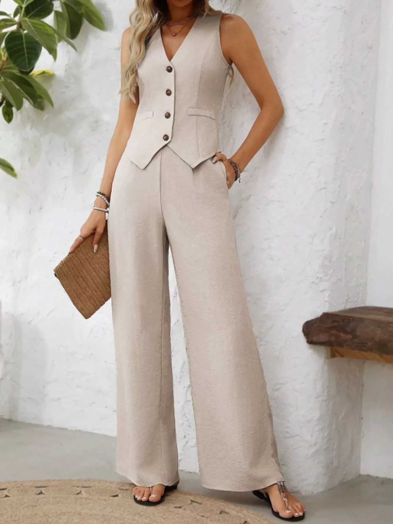2025 Fashion Vest Trousers 2 Piece Sets Woman Outfit Patchwork Casual Suit Two Piece Sets Women Pant Sets X250704