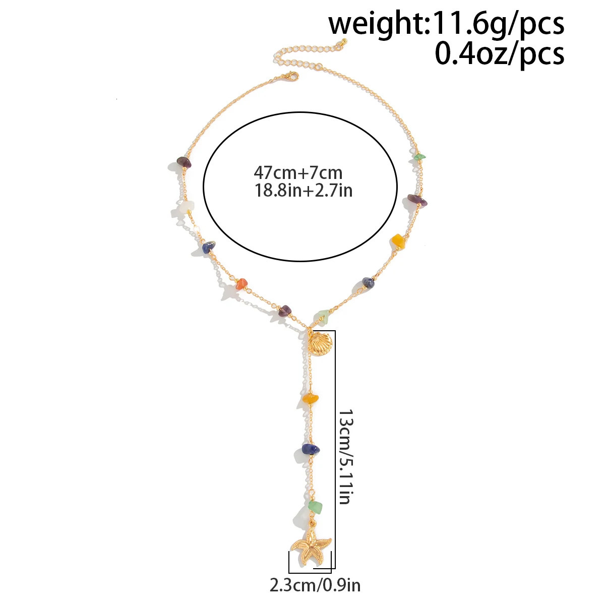 Ingemark Fashion Colourful Stone Starfish Conch Pendant Necklace Women Bohemia Long Tassel Chain Summer Beach Y2K Party Jewelry 250701