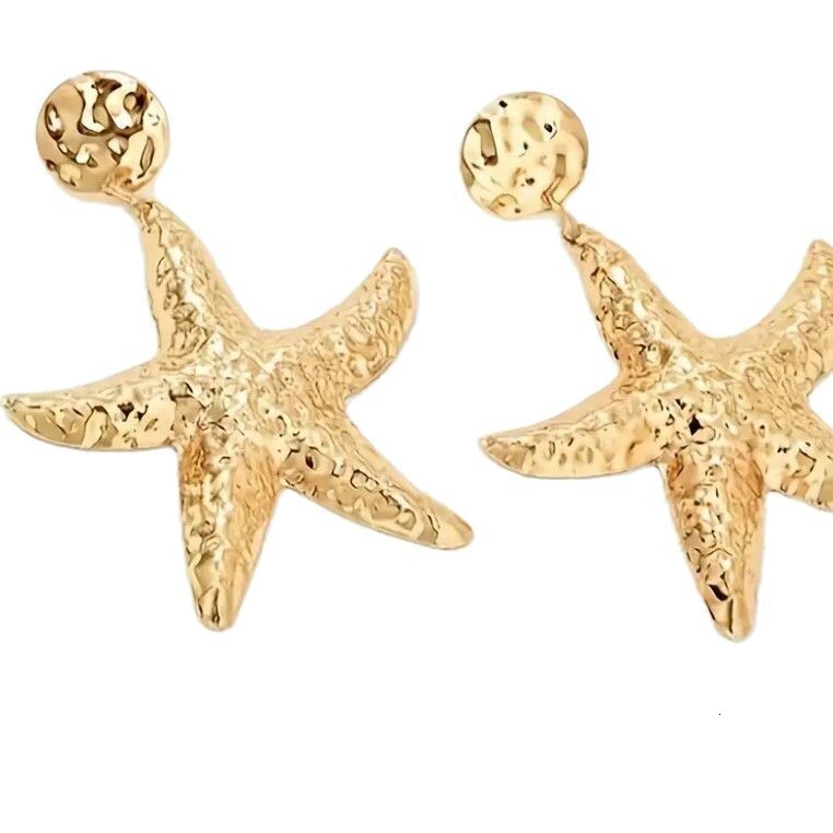 Vacation Ocean Elements Hammered Texture Starfish Shape Ins Style Women's Earrings Summer