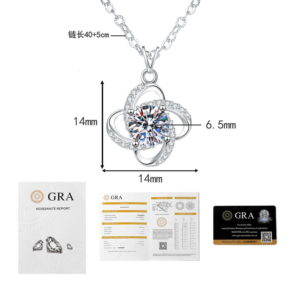 Weizi Jewelry MoiS925S925anite S925 S925ier Four-Leaf Clover FaS925hion Full Dia Micro-Inlaid Pendant Korean VerS925ion Necklace for Women 55e