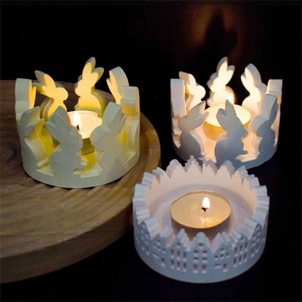 Easter Round Rabbit Hollow House Candle Holder Silicone Mold DIY Cement Gypsum Pouring Epoxy Resin Mold Home Decoration W250704