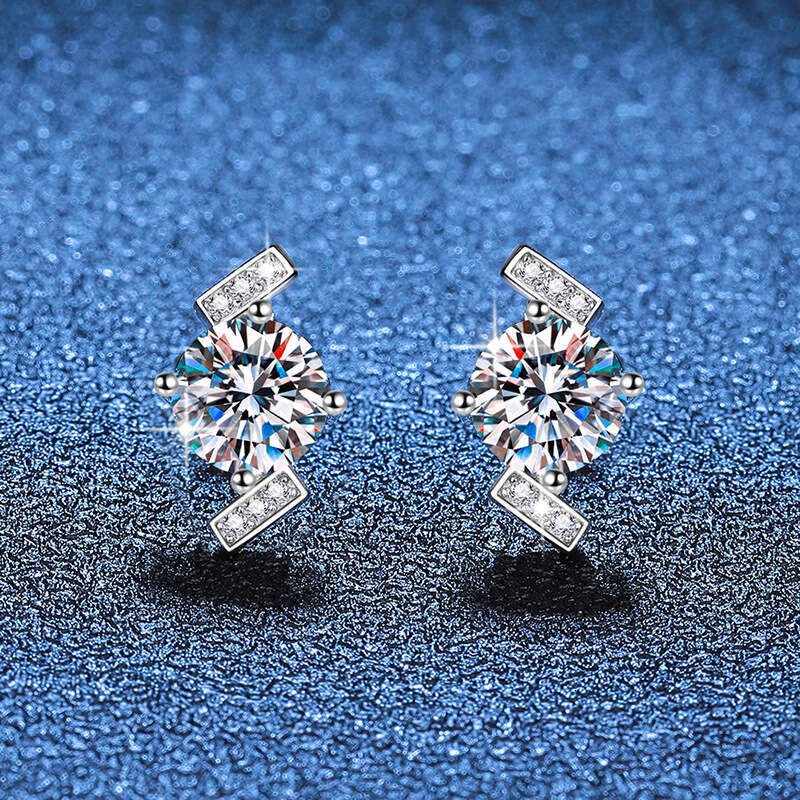 EarringS925 S925 Pure S925ier for Women Geometric Four-Prong D Color 2 caratS925 MoiS925S925anite S925tudS925 4e1
