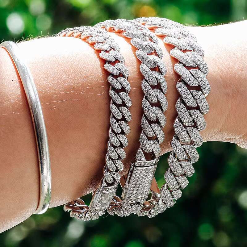 Fine Jewelry Custom 925 Sterling Silver 6mm 8mm 10mm Miami Ice Out Style VVS Moissanite Cuban Link Bracelet for Men