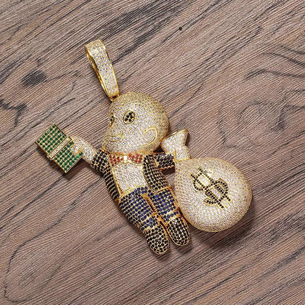 5 Color Large Size High Quality 925 silver Moissanite Stone Men Necklace Hip Hop Pendent Necklace Bling Iced Out