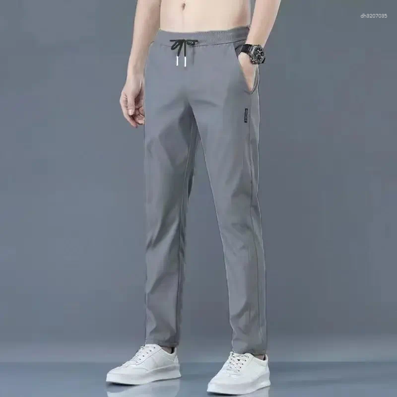 Men's Pants Ice Silk Straight-leg Casual Business Long Trousers Quick-drying Trendy Slim Fit Sports