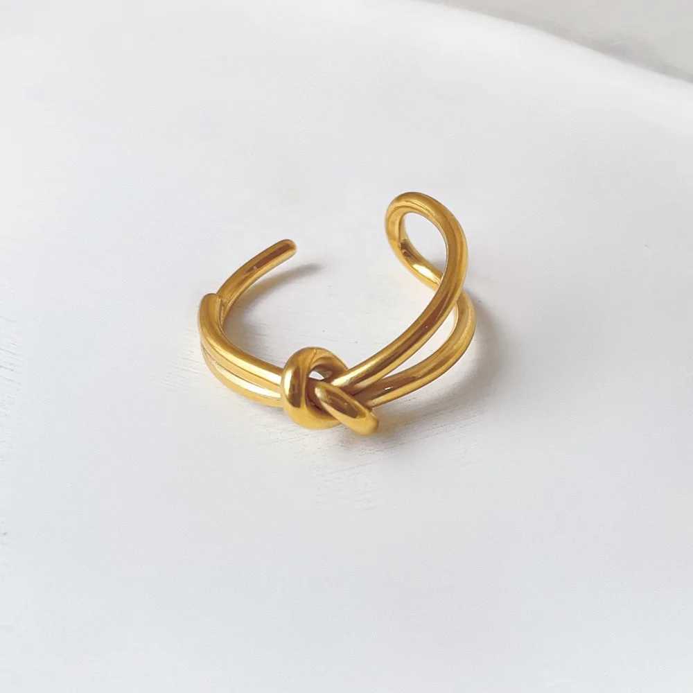 High End PVD Gold Color Knot Ring Stainless Steel Opening Ring for Women Y250704