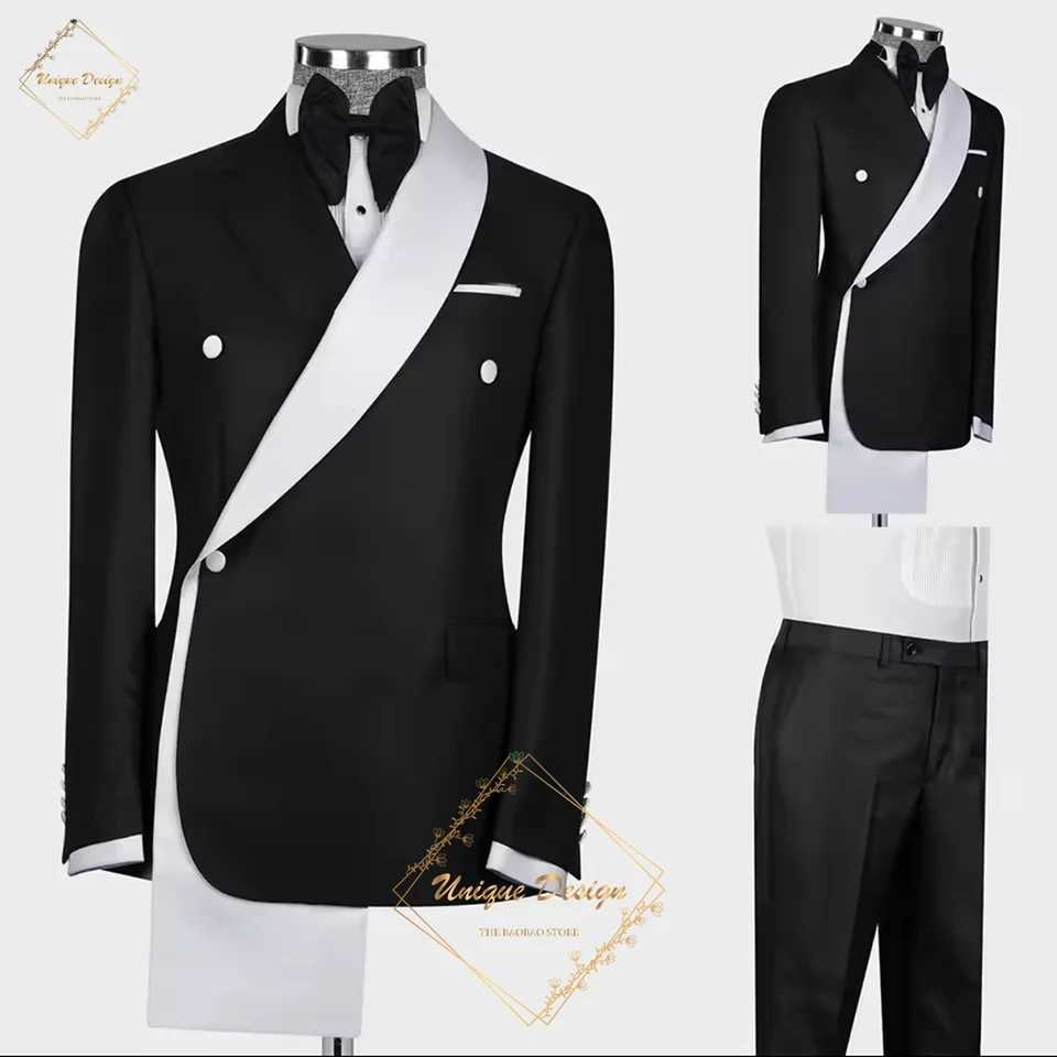 2-Piece Slim Fit One Button Black Jacket Pants Tuxedos for Men Stylish Prom Wedding Dinner Formal Attire X250704
