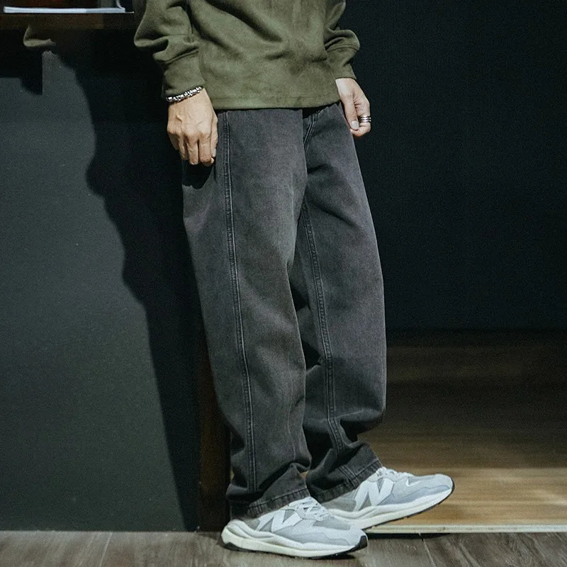 Korean Mens Jeans Denim Pants Heavyweight Wide Straight Leg High Fashion Retro Four Seasons Loose Pants 250704