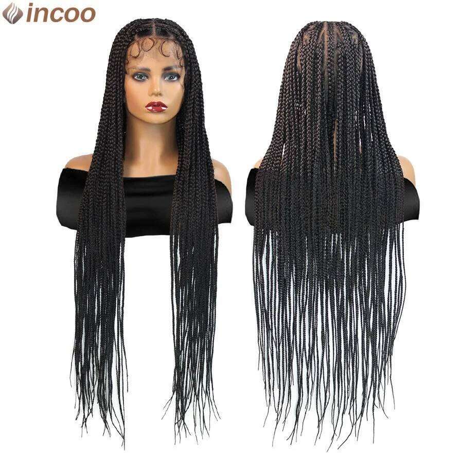 Synthetic Heart Box Briaded Full Braiding Knotless Cornrows Braids Wig For Black Women Goddess 360 Lace Front Wigs