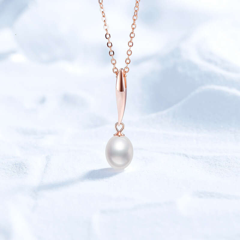 S925 Pure S925ier FreS925hwater Pearl Necklace Pendant Elegant VerS925atile Collarbone Chain Champagne Gold d68